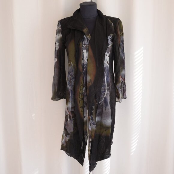 Citron Santa Monica Silk Draped Duster Sz XS - Picture 2 of 9